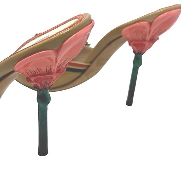 PRADA Red Tan Vintage Flower Heels Mules Spring 2008 Fairy Collection EU 37.5 - Picture 10 of 10